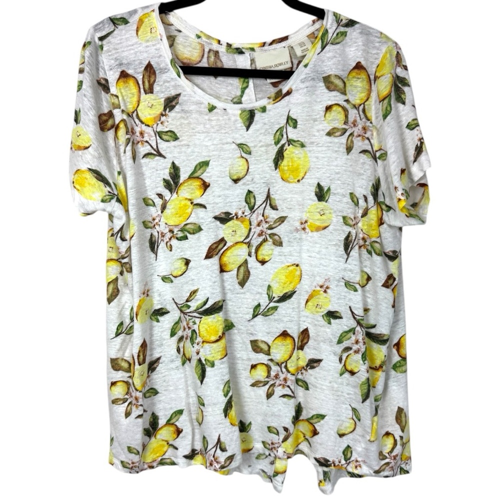 Cynthia Rowley 100% Linen Lemon Blouse sz 1X